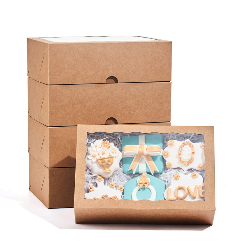 JCXGRVC 48PCS 10 x 7 x 2.5 inches Premium Bakery Boxes for Cookies Boxes, Strawberries Boxes with Clear Window, Brown Natural Kraft Paper Box - Image 1